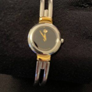 Ladies' Movado Amorosa White & Yellow Gold Bangle Watch with Black Dial